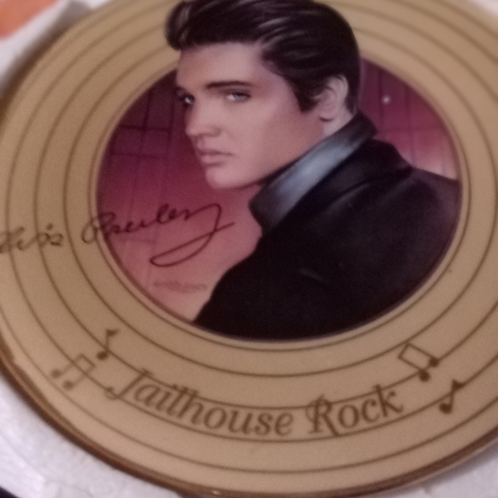 Authenticated Elvis Presley Gold Musical Jail House Rock Plate With Many Papers